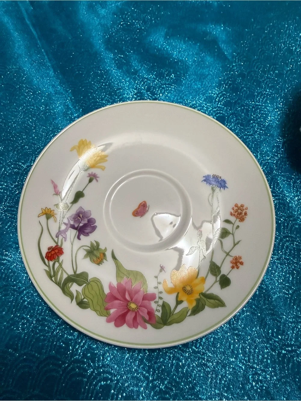 Vintage 1974 Denby Fine China Portugal Floral Teacup & Sauce